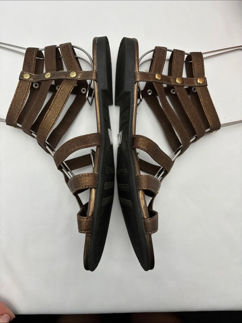 Dexflex Comfort Womens 6.5 Bronze Strappy Gold Studded Gladiator Sandals#478‎